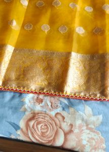 haldi function mango colour organza saree