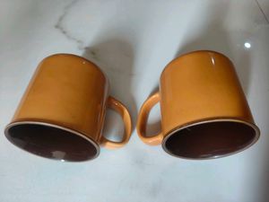 Set of 2 Orange Ceramic Mugs
