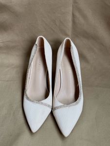 Elegant White Heels with Rhinestone Trim