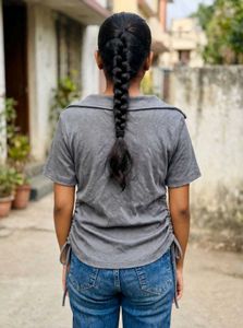 Grey Ruched Collared Neck Top