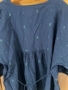 Embroidered Navy Blue Tunic Top