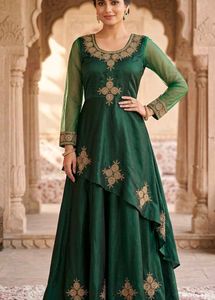 Elegant Green Embroidered Ethnic Gown
