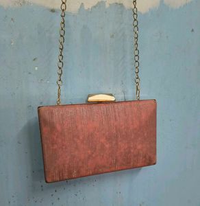 Elegant Peach Clutch with Gold Chain