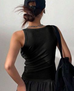 Black Ribbed Button-Front Tank Top