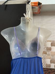 Blue Teddy Nightdress with Fur Trim