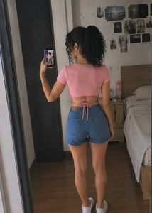 Y2K Pink Tie-Back Ribbed Crop Top