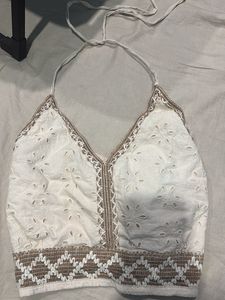White Eyelet Halter Neck Crop Top