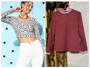 2 Tops Leopard Print Cropped Top and maroon to