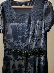 Elegant Navy Blue Floral Dress
