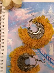 Boho Yellow Tassel Hoop Earrings