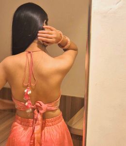Backless Halter Neck Blouse with Back Knot