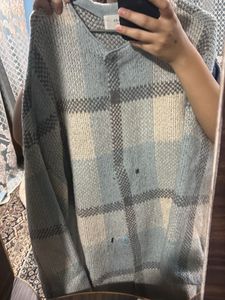 Down shoulder long blue cardigan