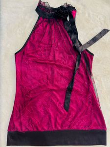 SATIN &amp; MESH Fuchsia &amp; Black Nightgown