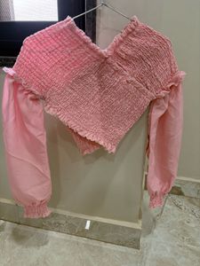 Chic Off-Shoulder Smocked Pink Top