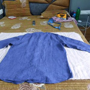 Men's Blue Band Collar Shirt