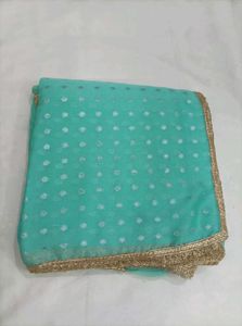 Teal with Silver Embellishments Saree