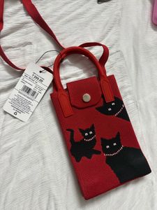 Red Knit Cat Crossbody Bag