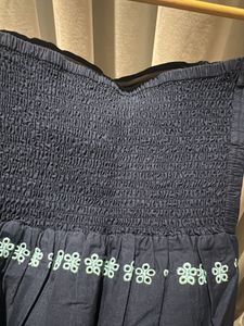 SUPERDRY Navy Blue Strapless Embroidered Dress XXS