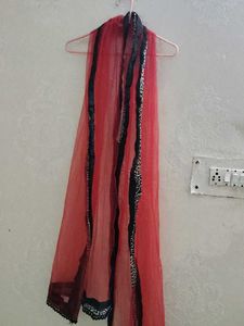Red Dupatta with Black Border