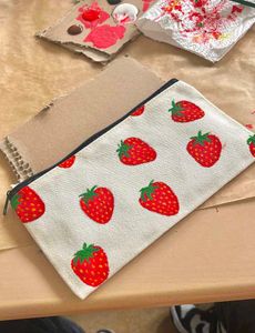 Strawberry Print Zipper Pouch