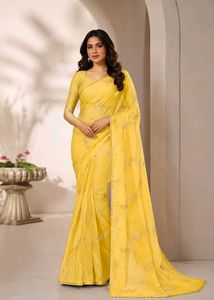 Beautiful Yellow Embroidered Saree