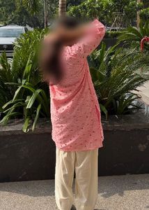 Pink hakoba Kurta with farshie salwar