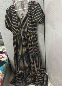 Navy & Yellow Striped Maxi Dress
