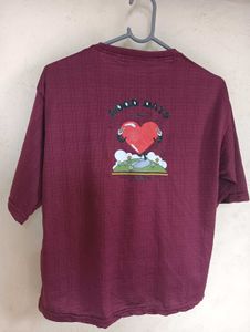 Maroon T-Shirt with Heart Graphic