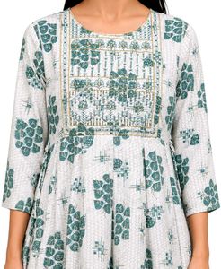 Green Printed Kurta for Women-XXL