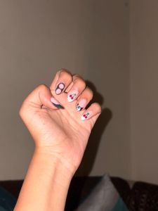 Cute Cherry &amp; Black French Tip Nails
