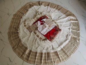 White & Red Sequinned Lehenga Choli