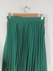 Green Plain Pleated Midi Skirt (Women's)