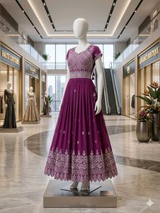 Elegant Purple Embroidered Gown