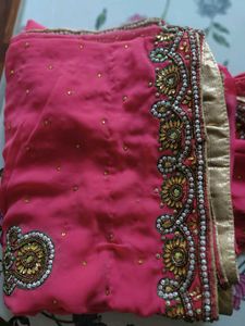 Gajri Pink Heavy Work Saree