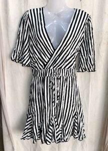 Striped V-Neck Wrap Dress