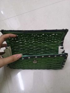 Handmade Paper Purse Woven Green Clutch
