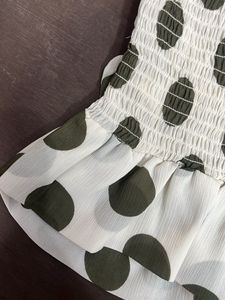 Polka Dot Smocked Ruched Top