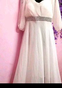 Elegant White dress with Embellished Belt