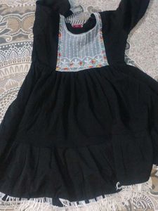 Elegant Black Kurta with Embroidered Neckline