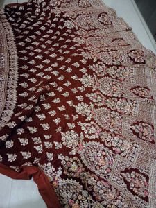 Maroon Velvet Embroidered Bridal Lehenga