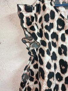 Leopard Print Ruffle Sleeve Top Oversized