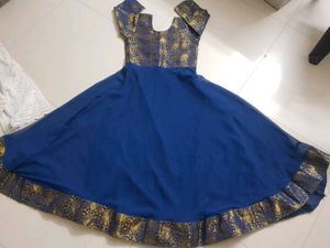 Elegant Royal Blue Anarkali Kurta with Gold Border