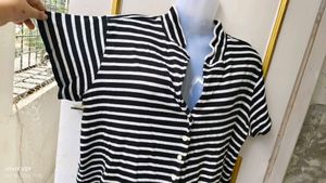 Striped Button-Up Short Sleeve Top