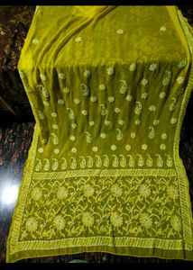 Elegant Yellow pure georgette chikankari Saree