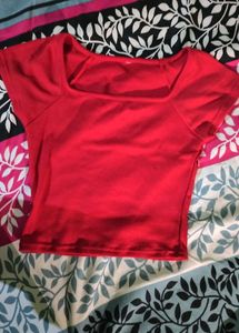 Women's Red Square Neck Crop Top