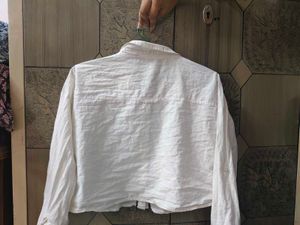 White Cropped Shirt with Embellished Pocket