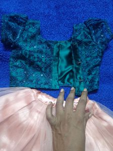 Customized Crop Top With Puff Sleeves  And Skirt