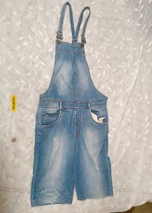 Distressed Denim Short Overalls ( L)