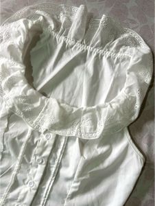 White Ruffled Neck Sleeveless Top