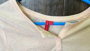 cream peach  colour Cropped Henley Top